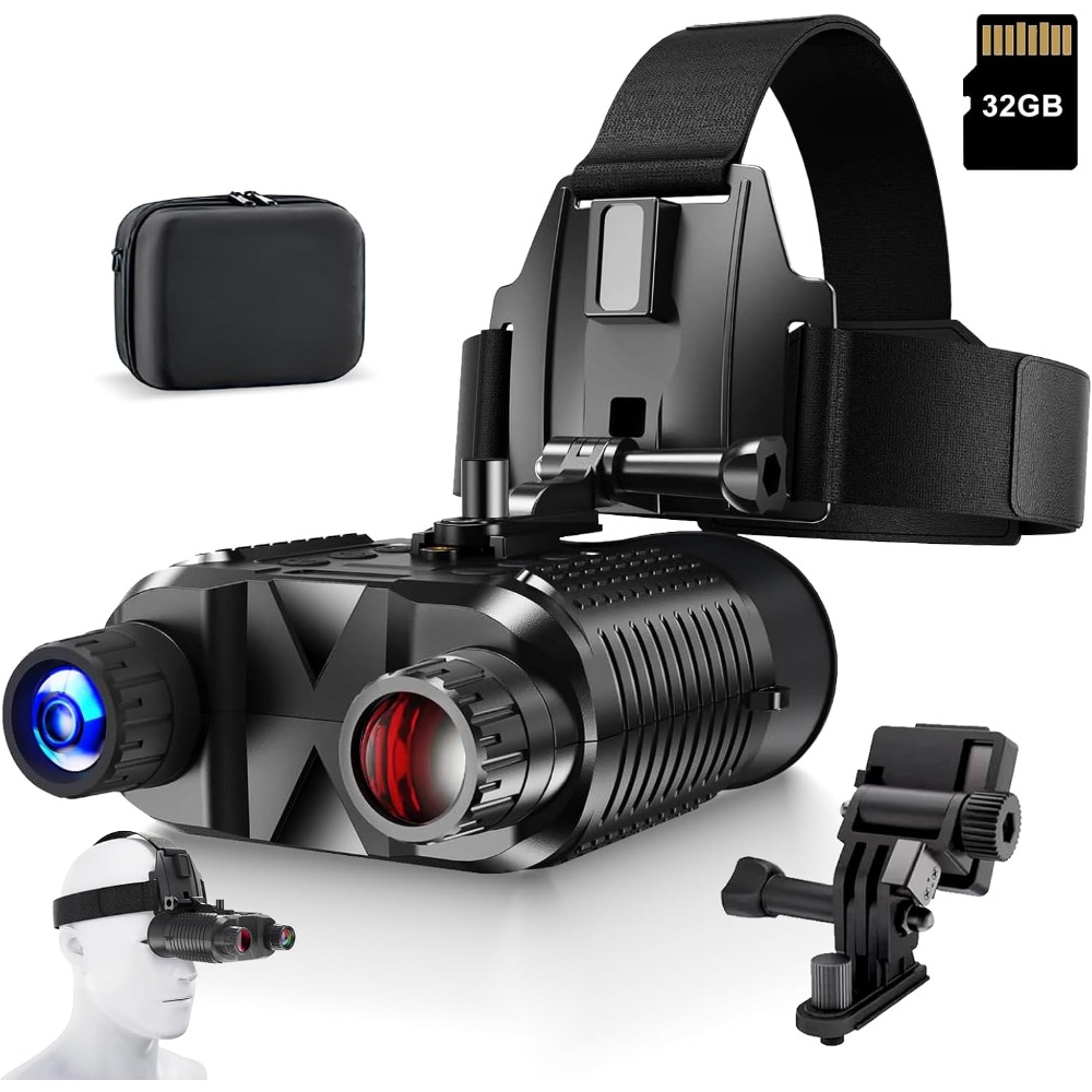 Night vision goggles, rechargeable, can store 1080p video and 12m photos, includes 32GB SD card and night vision goggles stand