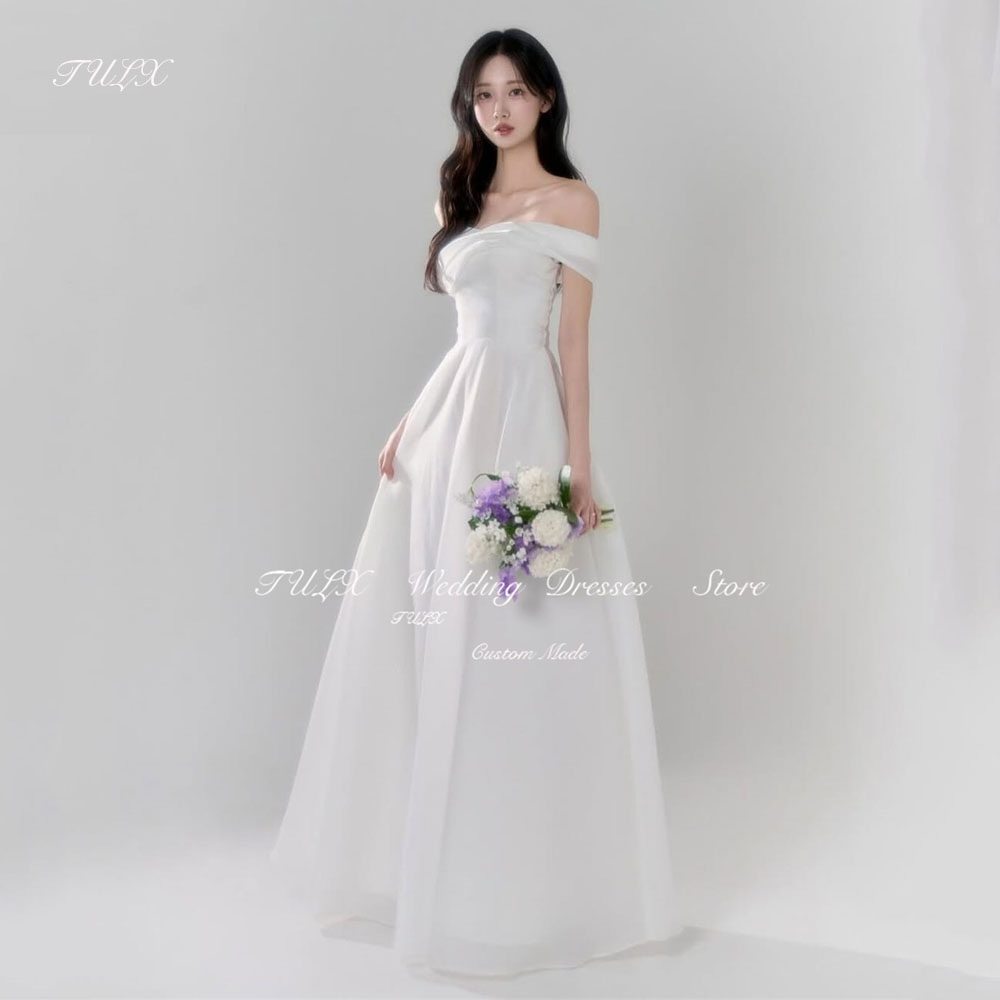 TULX Simple A line Corset Wedding Dress Korea Photo Shoot Off Shoulder Pleat Bridal Gown Floor Length 웨딩드레스 Customized 2025
