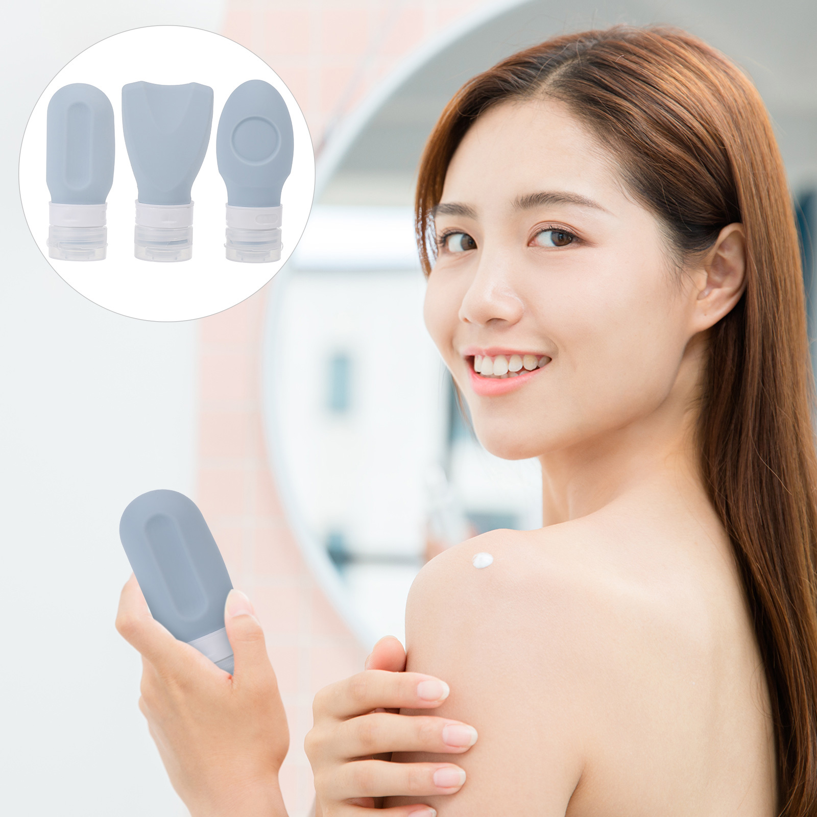 3pcs Silicone Travel Bottles Leakproof Portable Toiletries Containers for Shampoo Body Wash Cosmetics Refillable Packaging