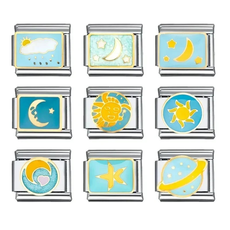 Italian Stainless Steel Bracelet 9mm Module DIY Moon Star Planet Blue Series Custom Jewelry Chains Adjustable for Women