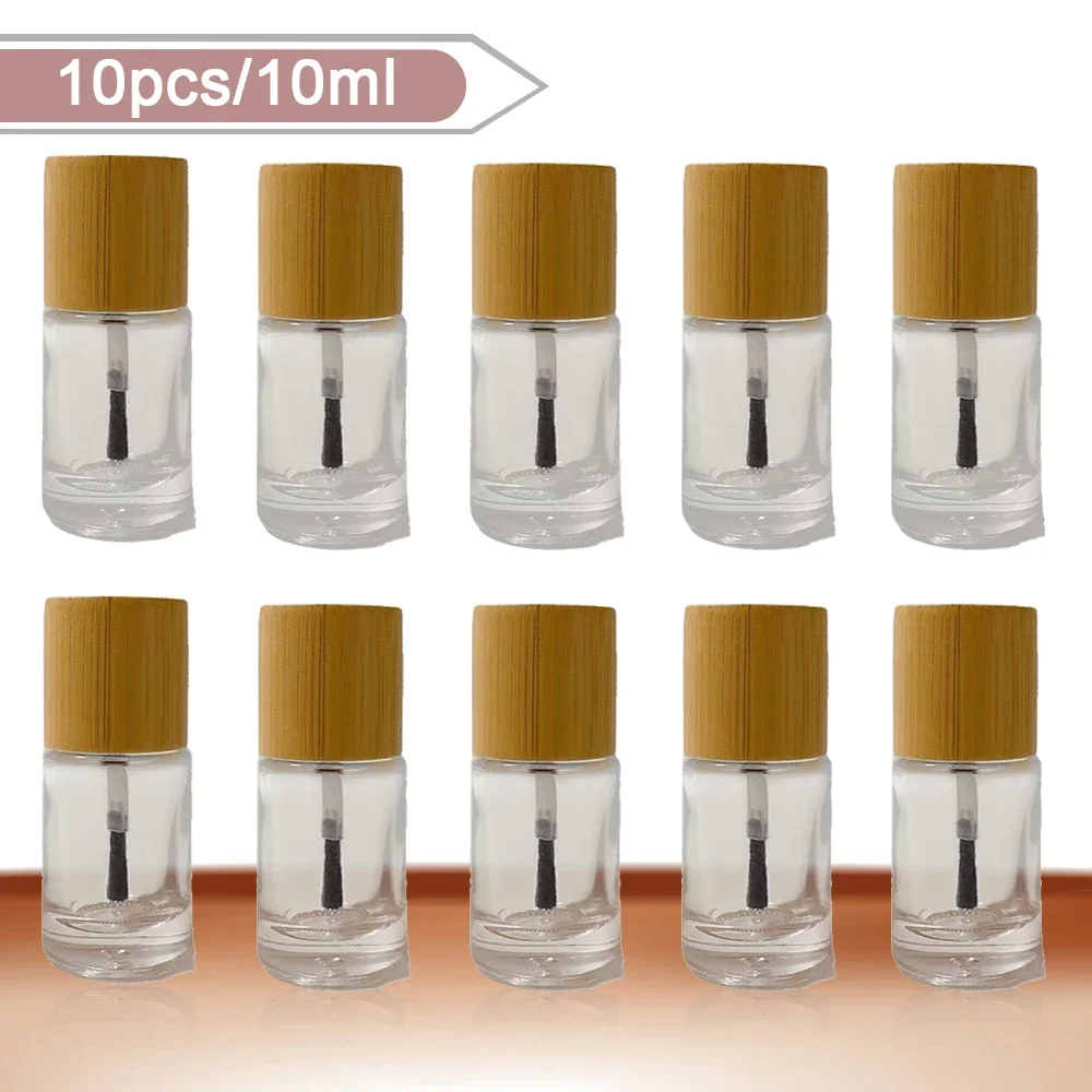 10Pcs Transparent Glass Nail Polish Containers Empty Bottle 10ml Round Container for Liquid Dispenser Beauty Art for Nail Salon
