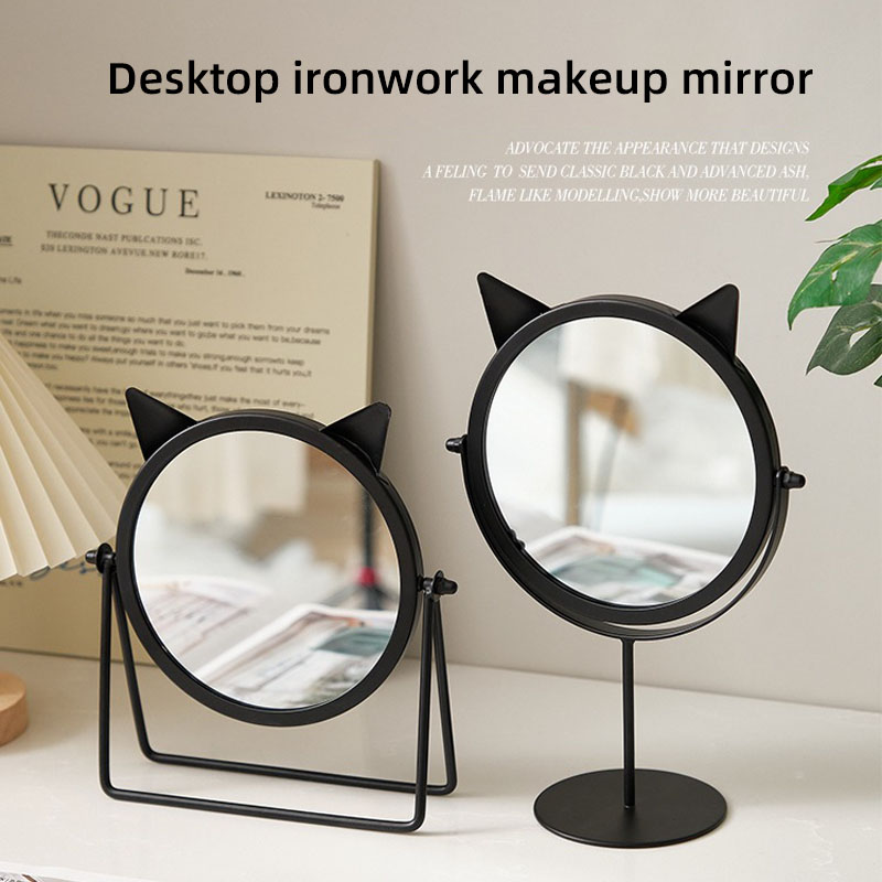 Desktop round mirror can stand up and rotate high-definition single-sided mirror home makeup mirror cat ear dressing mirror