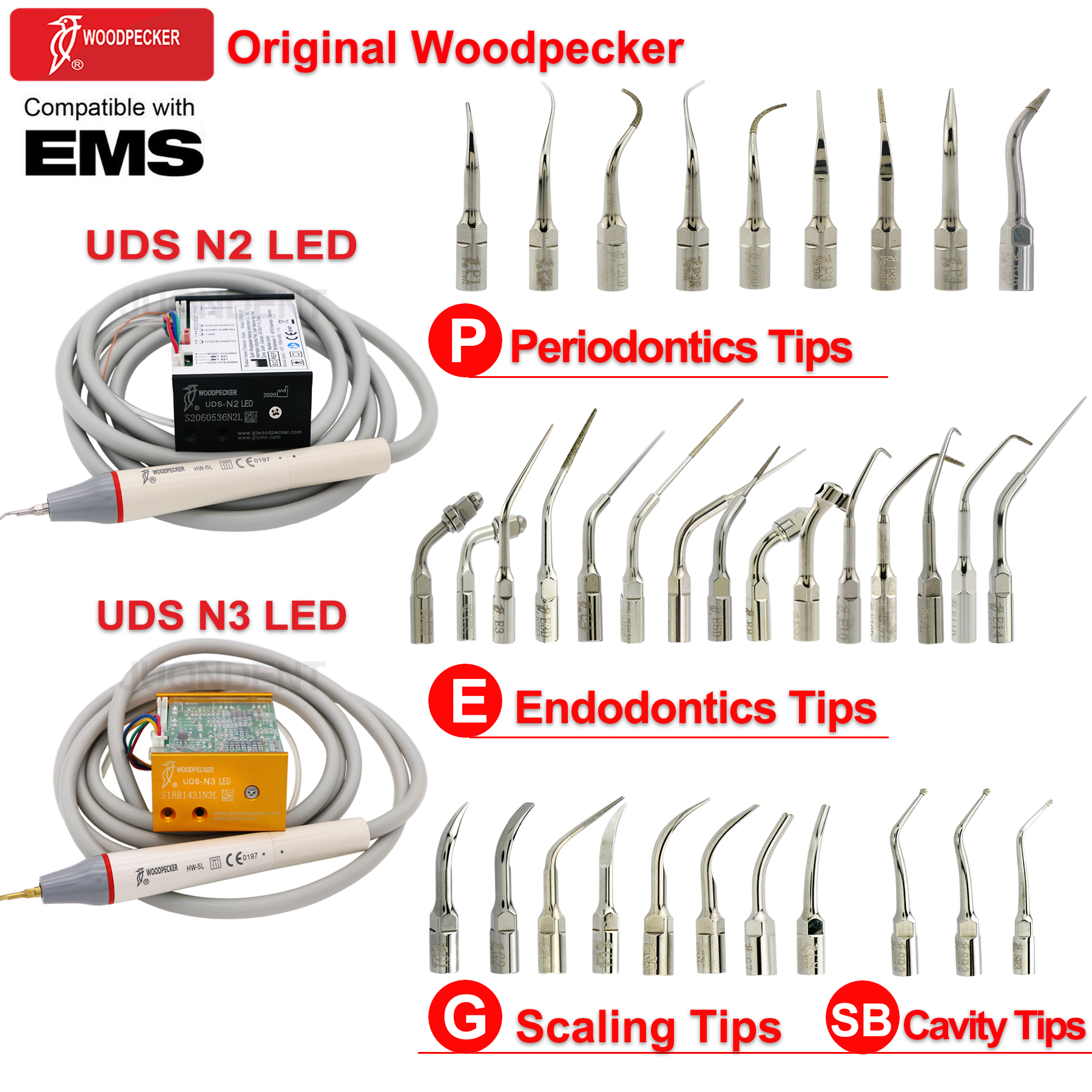 Woodpecker Dental Ultrasonic Scaler Piezo Build In UDS N2/N3 Scaler Tips For Teeth Scaling Endodontics Periodontics Fit EMS