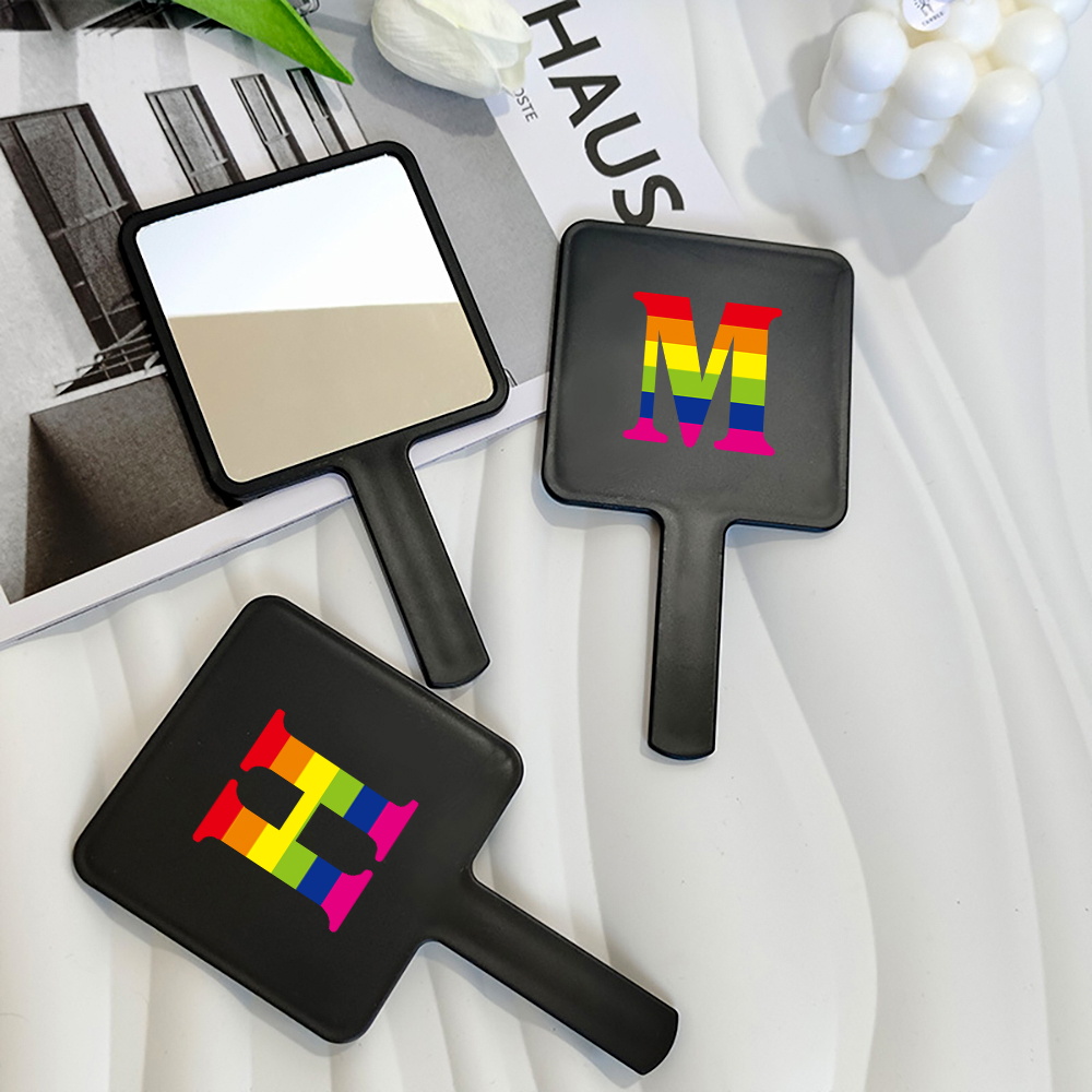 1pc Pocket Square Portable Cosmetic Mirror For Purse Toiletry Bag Trip Essential Quick Touch-Up Initial Name 26 Letters Pattern