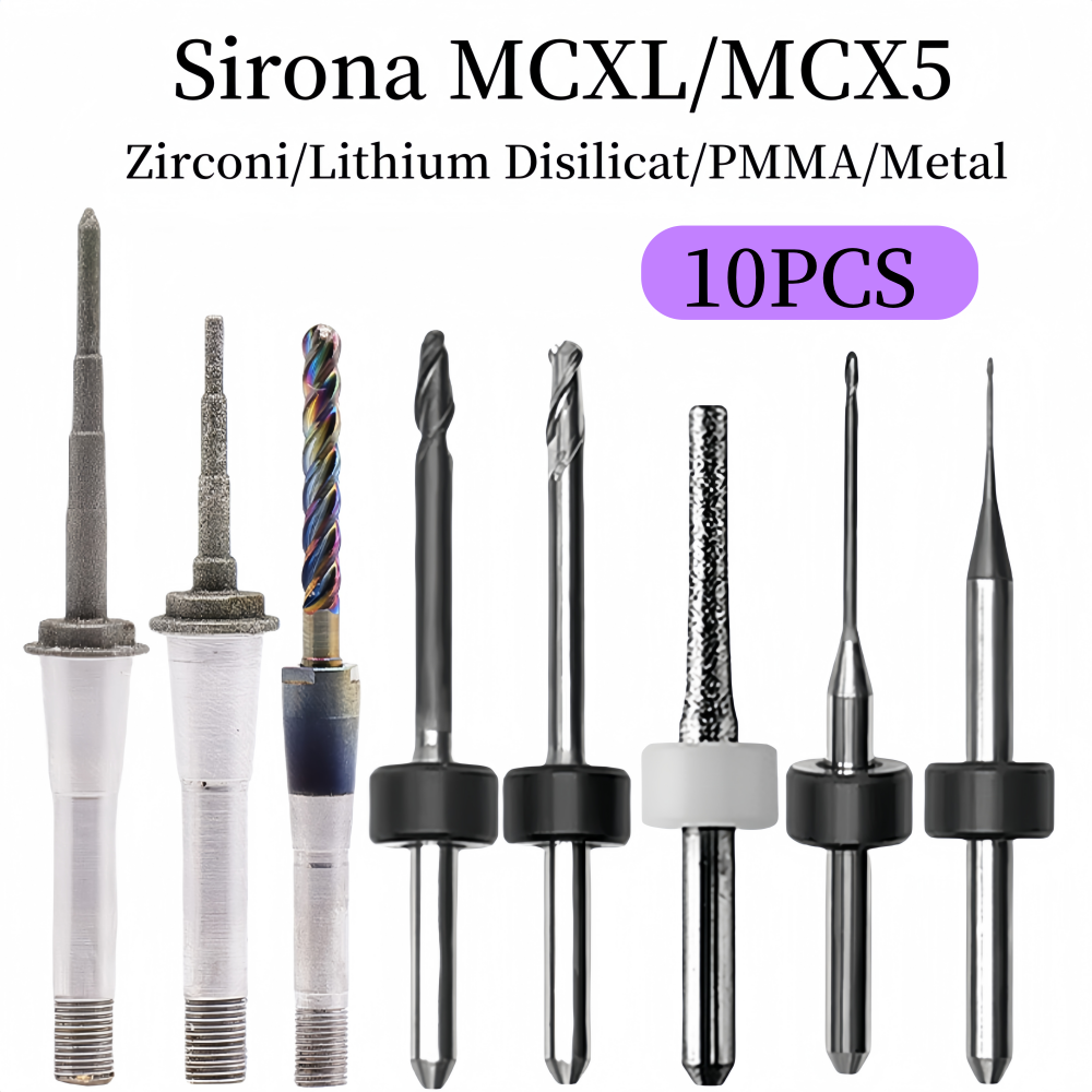 Lodden 10PCS Dental Milling Burs Sirona MCX5/MCXL Zirconia/PMMA /Lithium Disilicat/Metal Grinding for CAD CAM Milling Machine