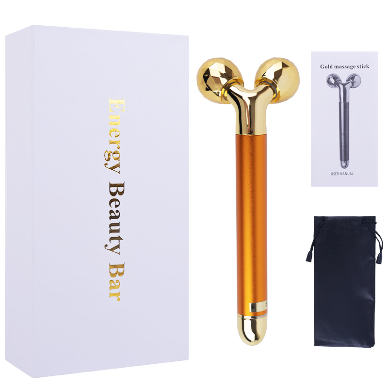 24K Gold Roller Vibrating Facial Massager Slimming Facial Skin Beauty Pulse Firming Face Massage Lift Tightening Wrinkle Bar