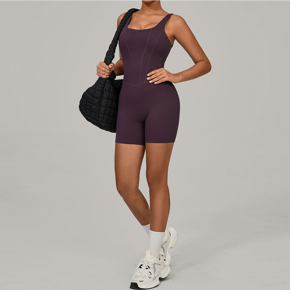 Workout Rompers Women's Tracksuit Backless Top Bodycon One Piece Halter Sleeveless Bodysuit Short Jumpsuits Push Up Sportswear