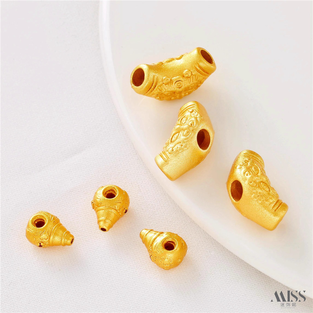 18K Sand Gold Color-preserving Lion Dancing Beast Buddha Head Gourd Tee Bead Diy Braided Rope Wenwan Bracelet Stupa Accessories