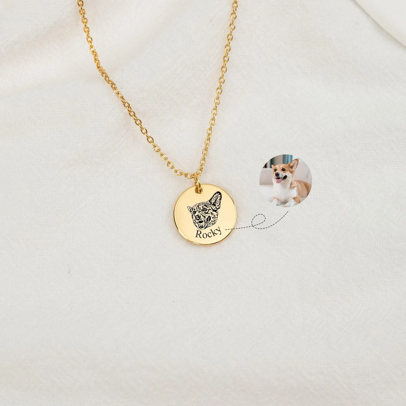 Personalized Pet Portrait Necklace Dog Cat Memorial Necklace Engraved Pet Name Jewelry Birthday Gift for Dog Mom Pet Loss