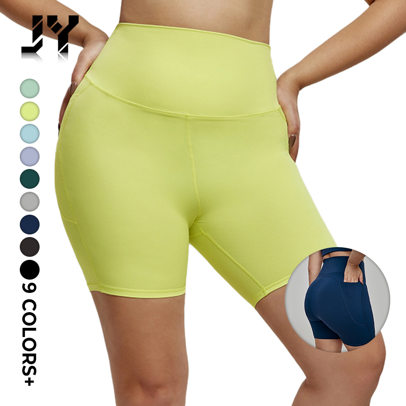 Solid Color Women Sport Yoga Short leggings Compression Support Sweat-Wickin Comprehensive Training Jog Cycling Internal Pocket