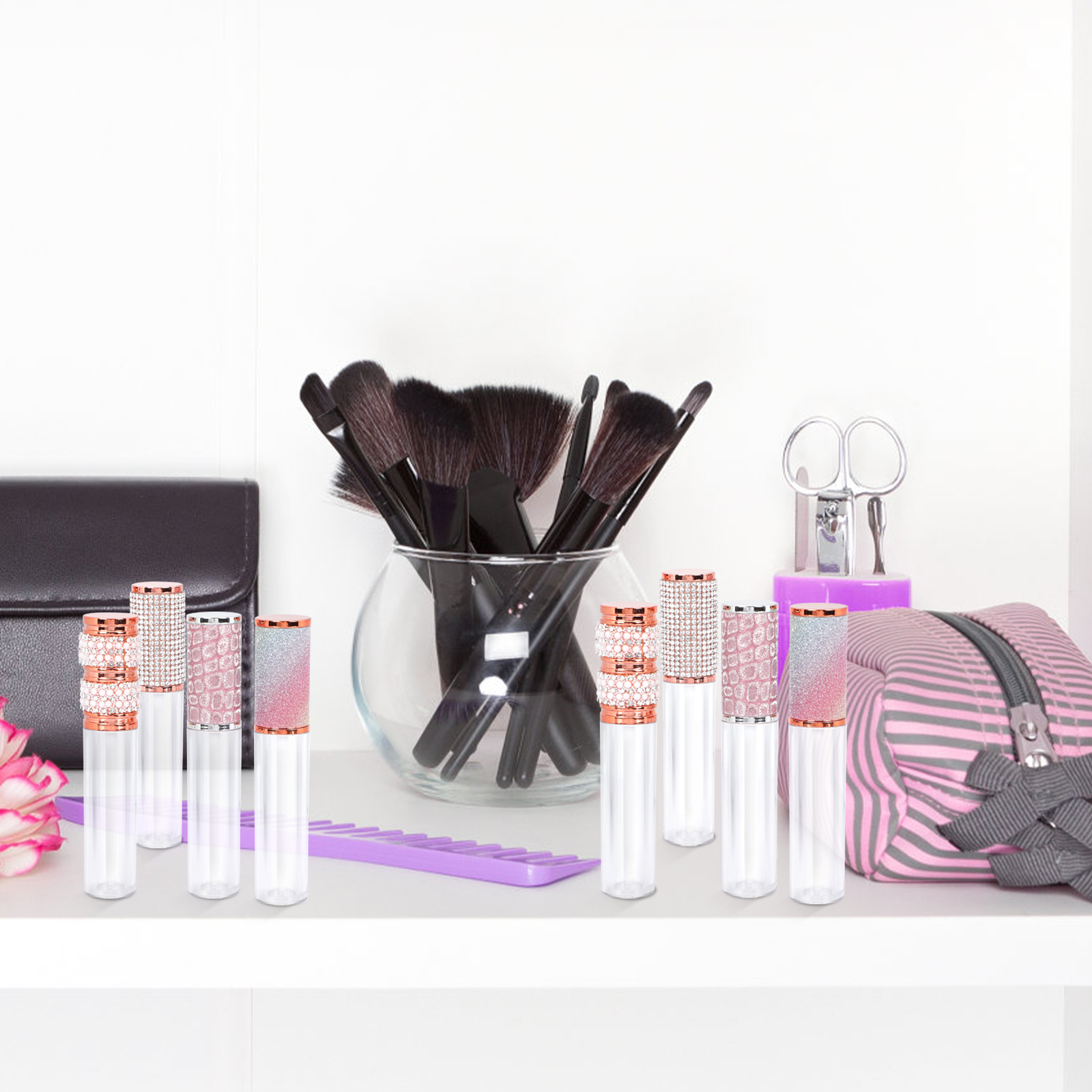 20 Pcs Round Lip Gloss Tube Bulk DIY Abs Refillable Mini Tubes Empty Bottles