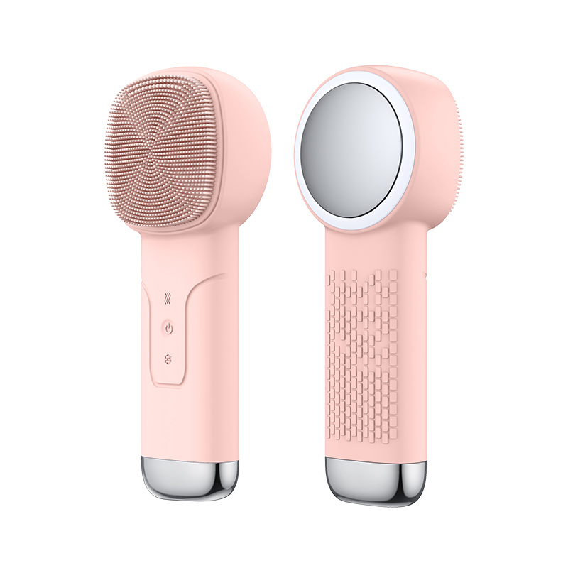 Hot and Cold Soft Silicone Facial Cleaning Brush Massager Red Blue LED Light Electric Face Cleaning Brush
