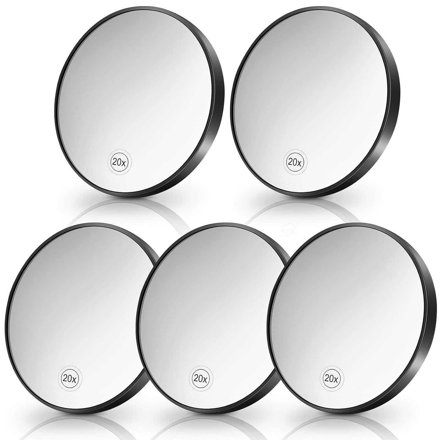 5 Pack Portable 20x Magnifying Makeup Mirrors - Travel and Bathroom Use