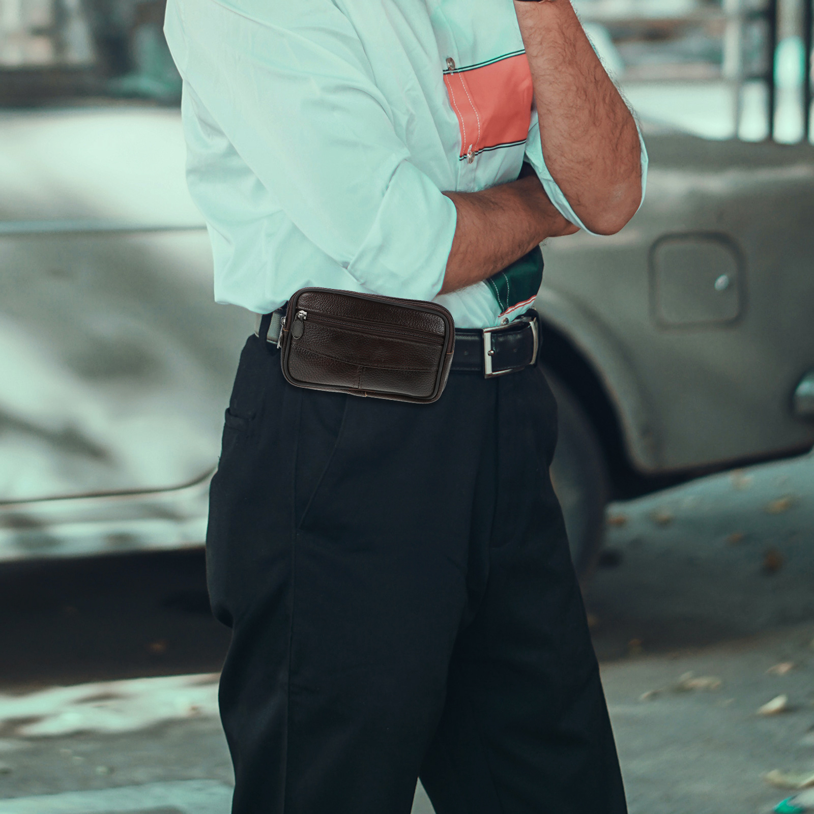 Tactical Phone Pouch Casual PU Men Bags Aluminum Alloy Waist Bag Multifunctional Storage Smartphone Keys Cards Coins