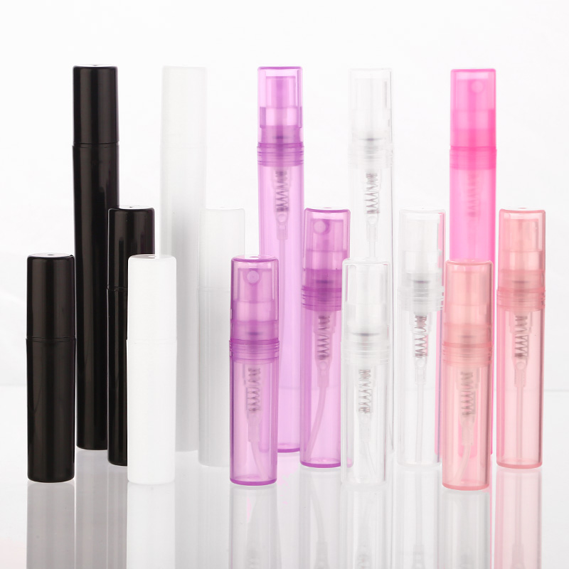 50pcs/lot 2ml 3ml 4ml 5ml Empty Translucence Plastic Spray Bottle Makeup Perfume Atomizer Refillable Bottles Print logo