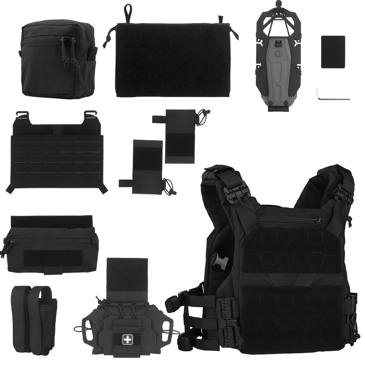 Tactical Vest Set with First Aid Kit Magazine Pouch Navigation Board for Airgun Paintball Shooting Outdoor Hunting Role Playing