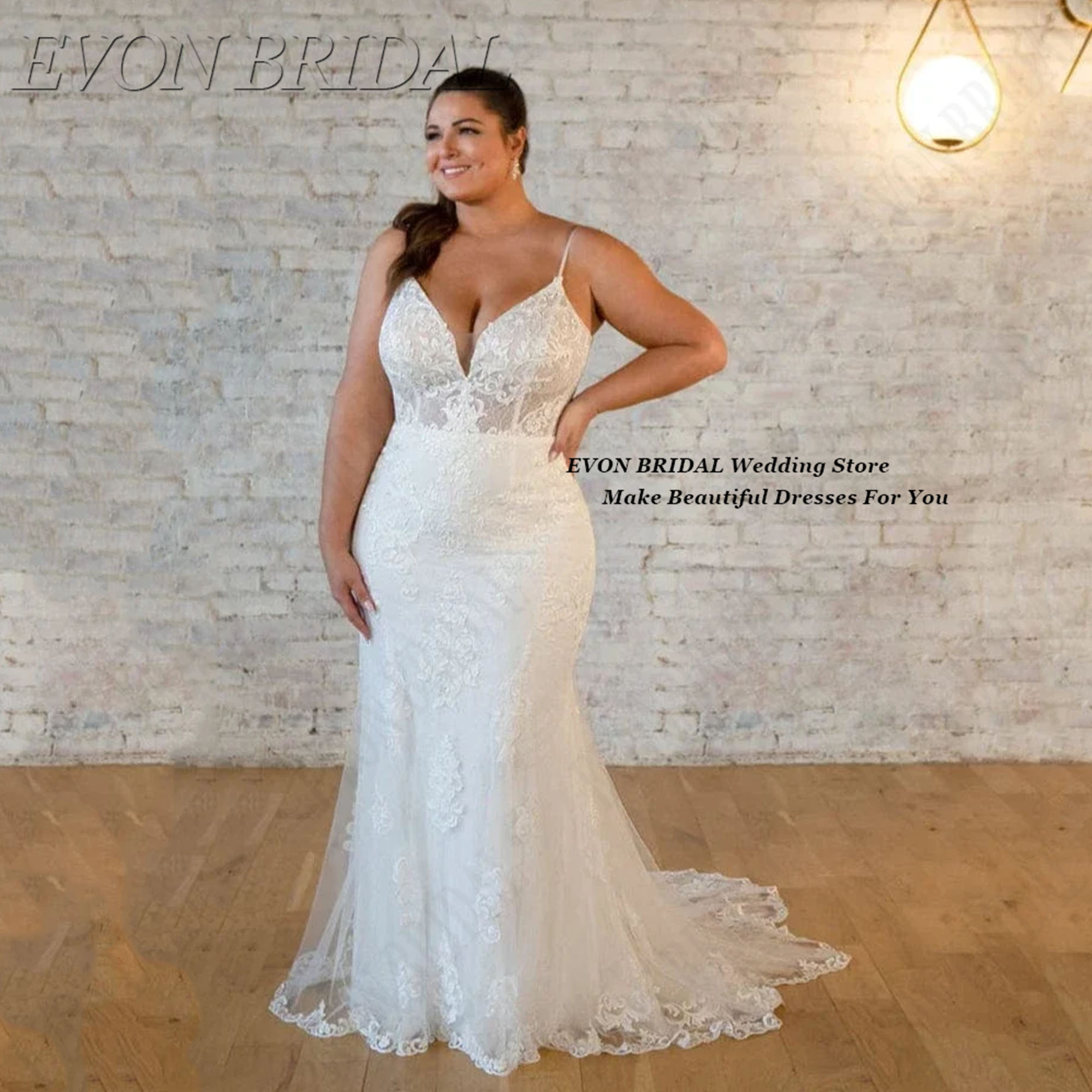 2025 New Wedding Dress Plus Size Lace Backless Party Gown With Small Train Appliques Mermaid Bride Dress EVON BRIDAL Customized