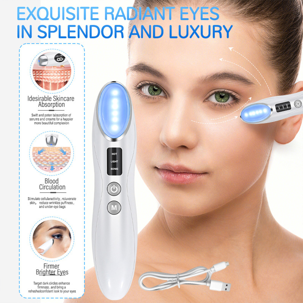 LED Photon Therapy Eye Massager Vibration Heated Anti-aging Wrinkle Electric Pen Removal Device Dark Circle Puffiness Skin Care