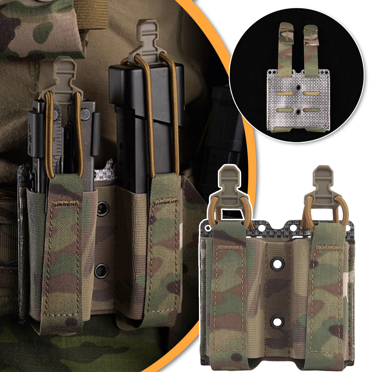 9MM Double Magazine Bag with Fixed Elastic Rope Tactical Equipment Storage Bag for Outdoor Hunting Airgun Paintball Shooting