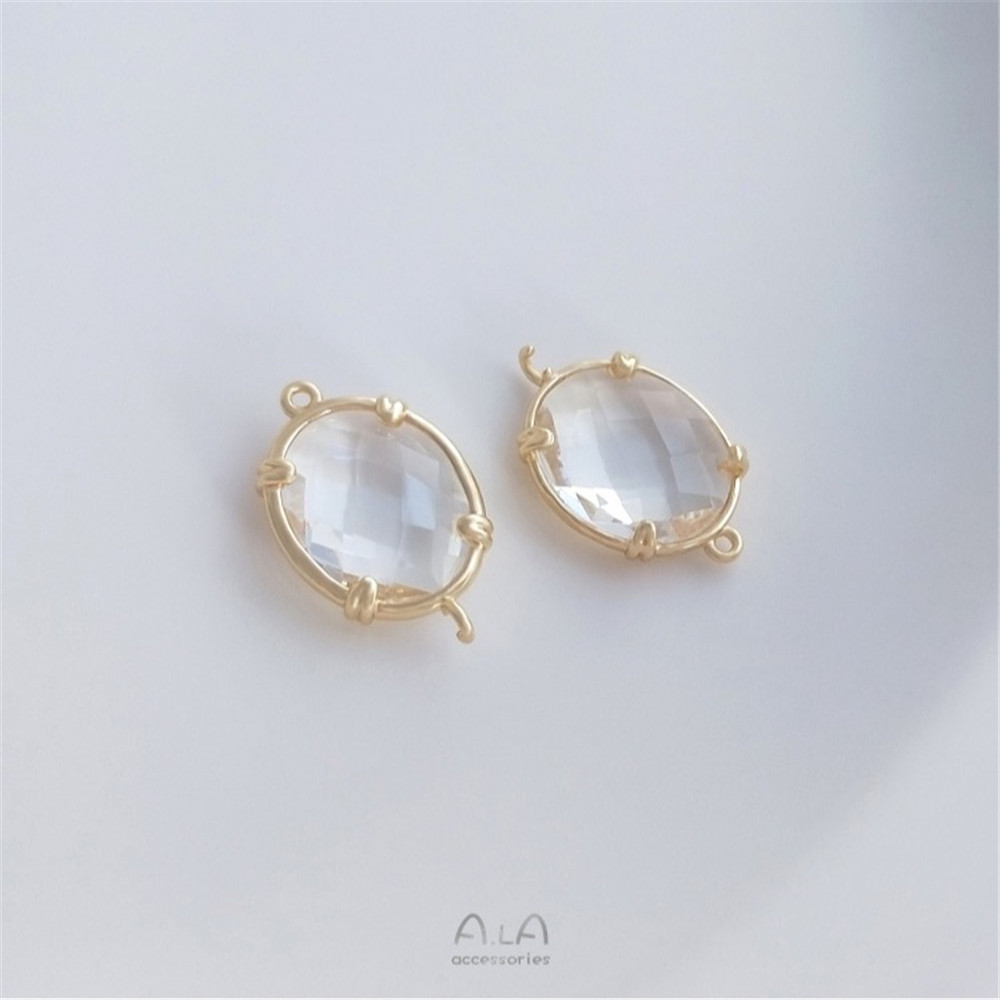 14K Bag Gold Oval Zircon Edge Double Hanging Diy Accessories Jewelry Pendant Bracelet Necklace Earrings Pendant