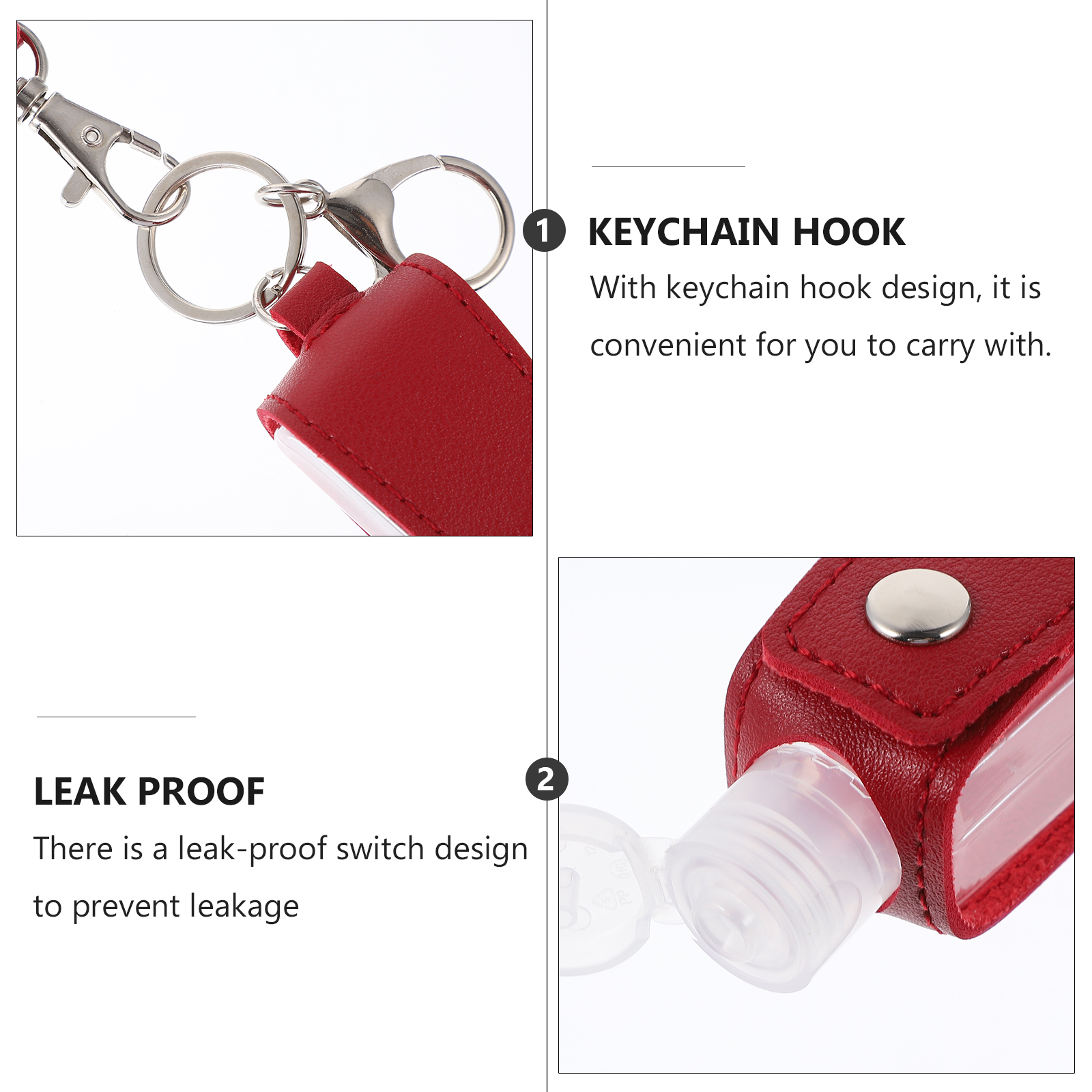 2pcs Portable Keychain Bottles Refillable Leakproof Travel Set for Hand Shampoo with Carabiner Hook Empty for Outdoor