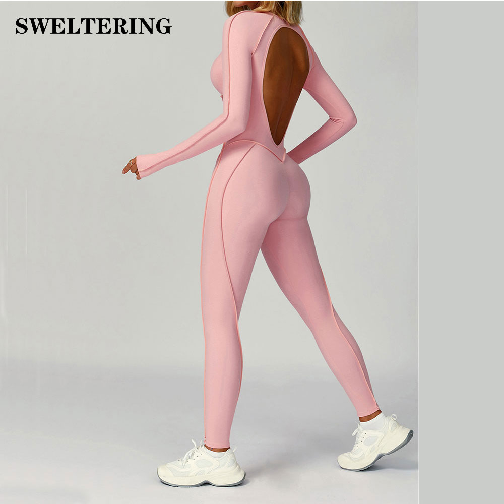 Women Tracksuit Yoga Clothes Suit Workout Sports Set Bodysuits Gym Set Women Training Siamese Fitness Jumpsuit Female Sportswear