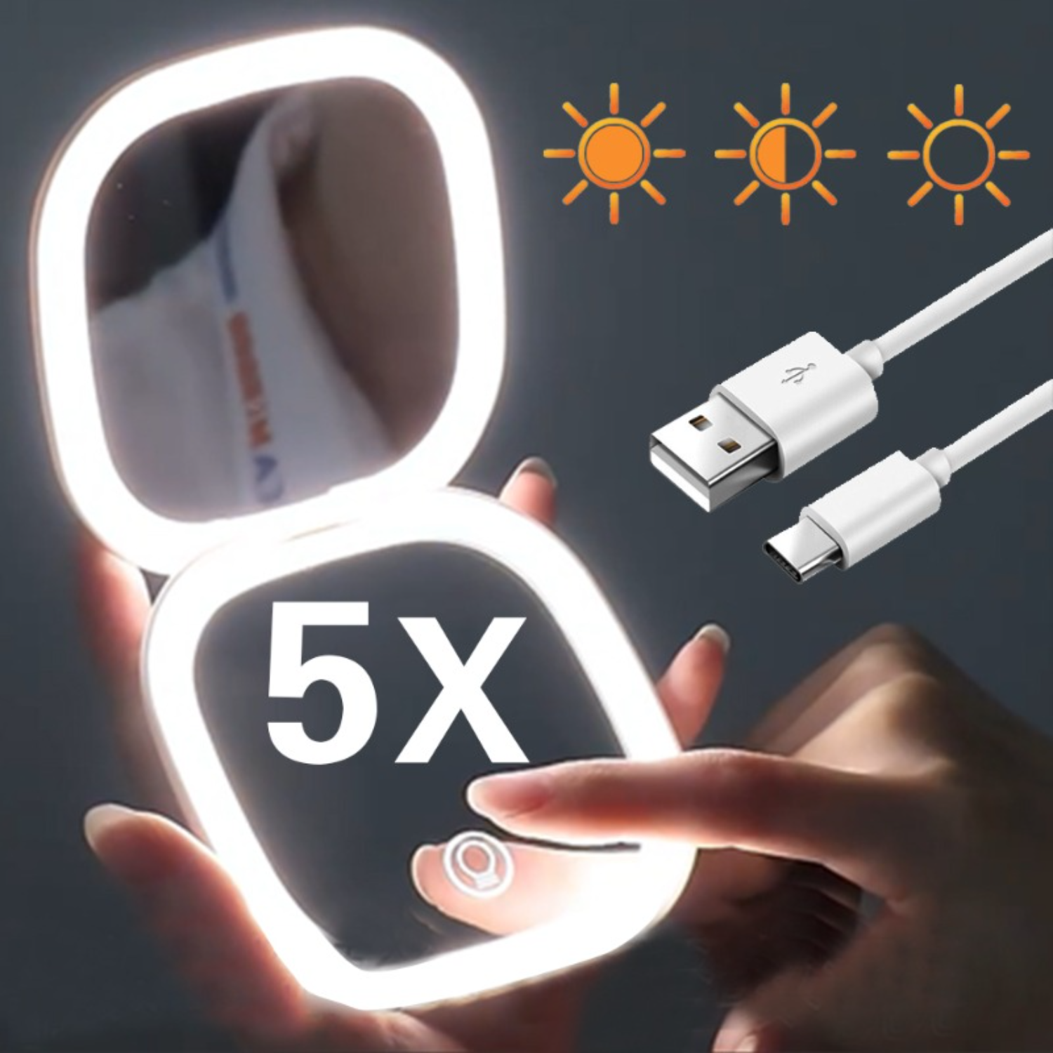 Mini LED Makeup Mirror - 5X Magnifying, Foldable & Portable, Built-in Bright Lighting - Compact Vanity Mirror for Travel & Groom