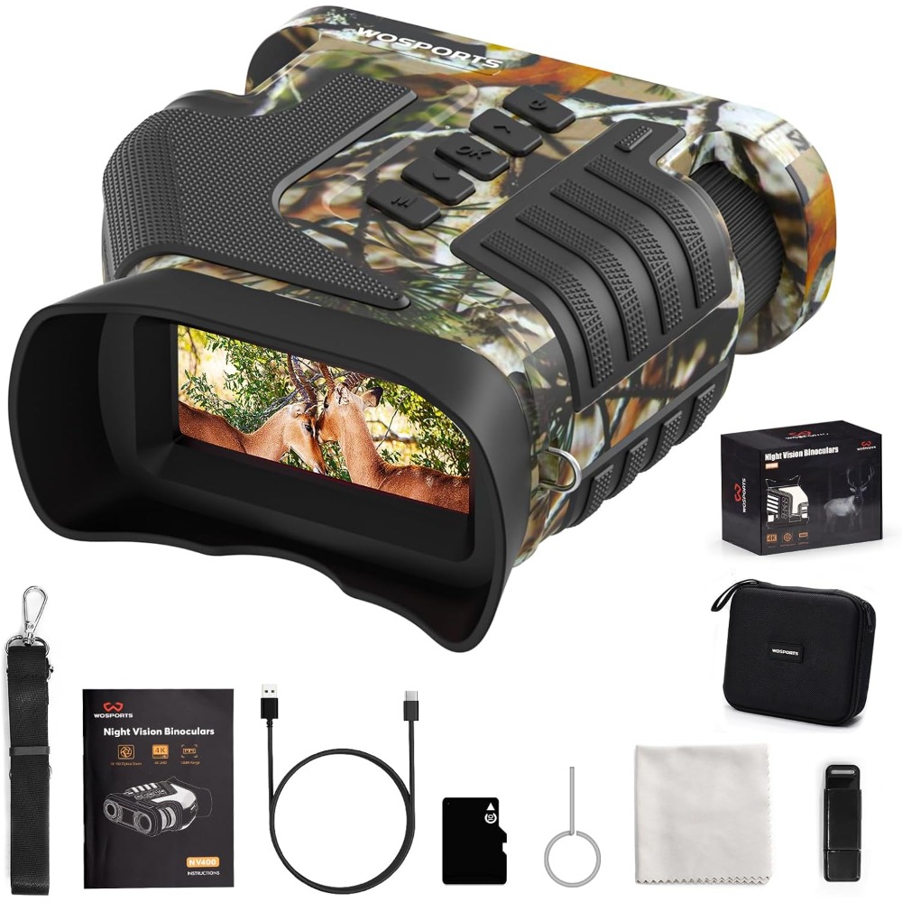 Night vision binoculars, 10x optical zoom, 8x digital zoom, rechargeable, 32GB TF card - bird watching, hunting, photos, videos