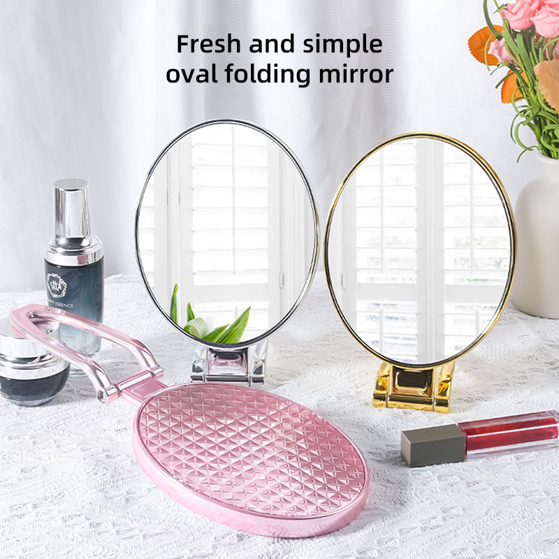 Desktop oval electroplated mirror portable handheld makeup mirror wall-mounted dressing mirror foldable beauty mirror