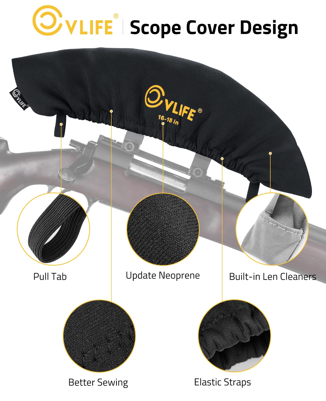 Airsoft Scope Cover Waterproof Neoprene Rifle Scope Cover Outdoor Hunting Optics for Protection and Easy Access 16-18 inch