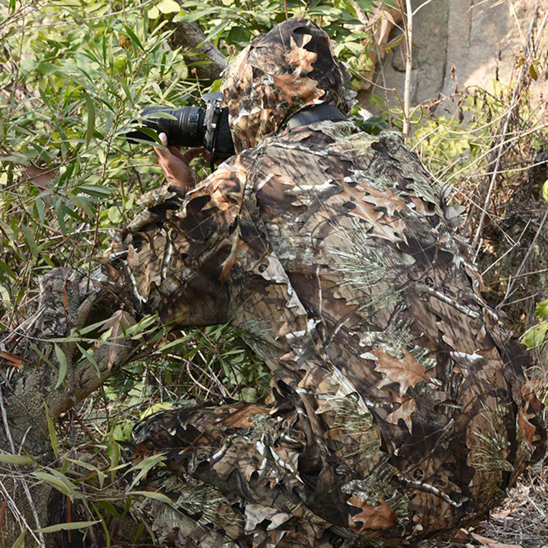 Maple Leaf Bionic Ghillie Suit Hooded Hunting Clothes CS Breathable Outdoor Birdwatching Forest Hunting Tactical Airsoft Gear
