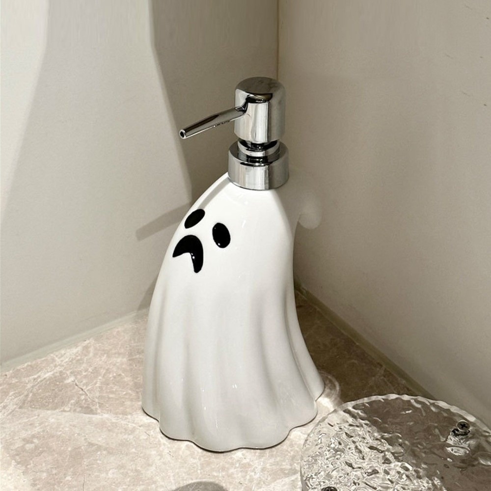 380ML Ghost Dispensing Bottle Empty Porcelain Halloween Detergent Bottle White Refillable Shampoo Cosmetic Split Bottle