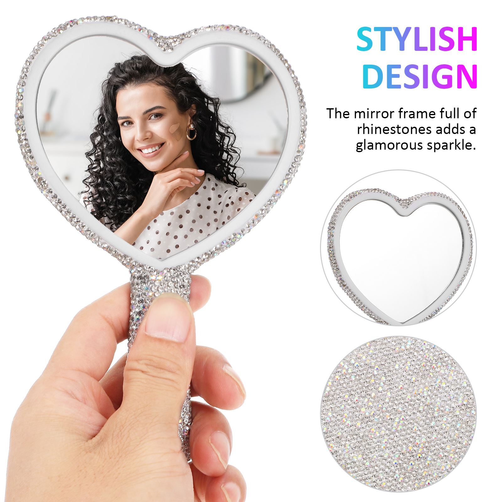  Flash Hand Mirror Travel Mini Makeup Artist Must Haves Rhinestones Handheld Cute Single Sided