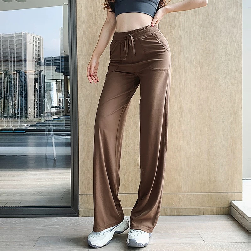 Women's High-Waisted Hip-Lifting Straight-Leg Pants Loose Sports Yoga Trousers Breathable Quick-Drying Wide-Leg Casual Pants