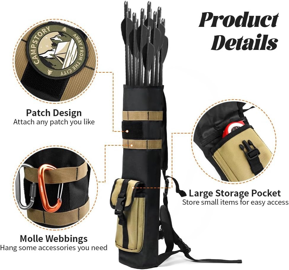 Archery Quiver for Arrows Multi-Function Back with Molle System Tactical Arrow Holder Archery Bag Accessories and Pockets