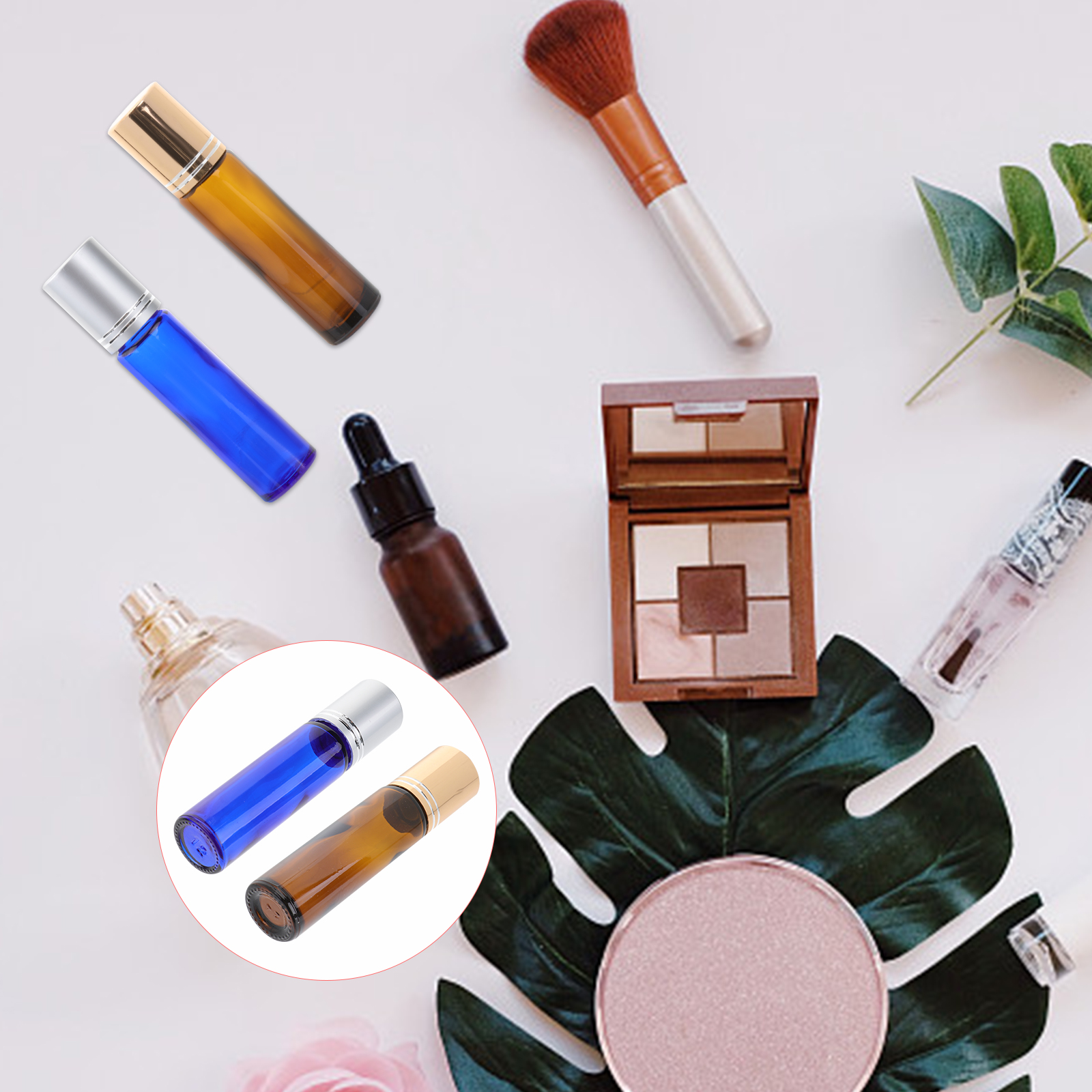 8pcs Roll On Bottles 10ml Essential Oil Glass Bottles with Stainless Steel Roller Balls Refillable Containers for Essential Oil