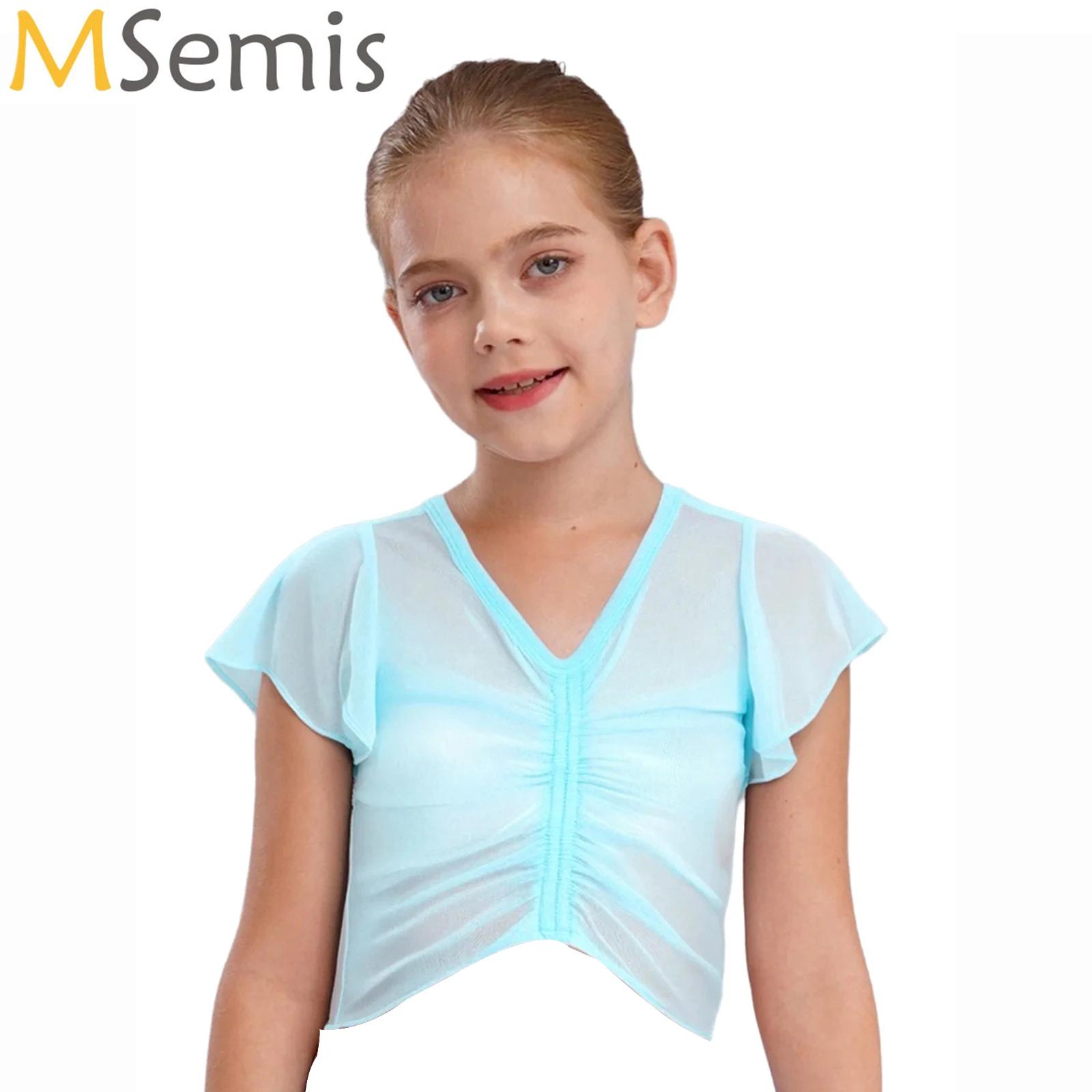 Girls Dance Tops Ballet Dance Blouse Ruched Modern Classical Dance Practice Warm Up Coats Summer Teen Dance Tops Ballet Outfits