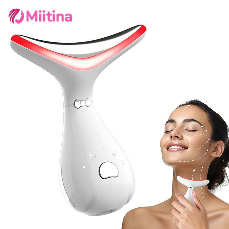 4 Color Neck Beauty Device EMS Face Lifting Massager LED Photon Beauty SkinCare Anti Wrinkle Skin Tightening Facial Rejuvenation