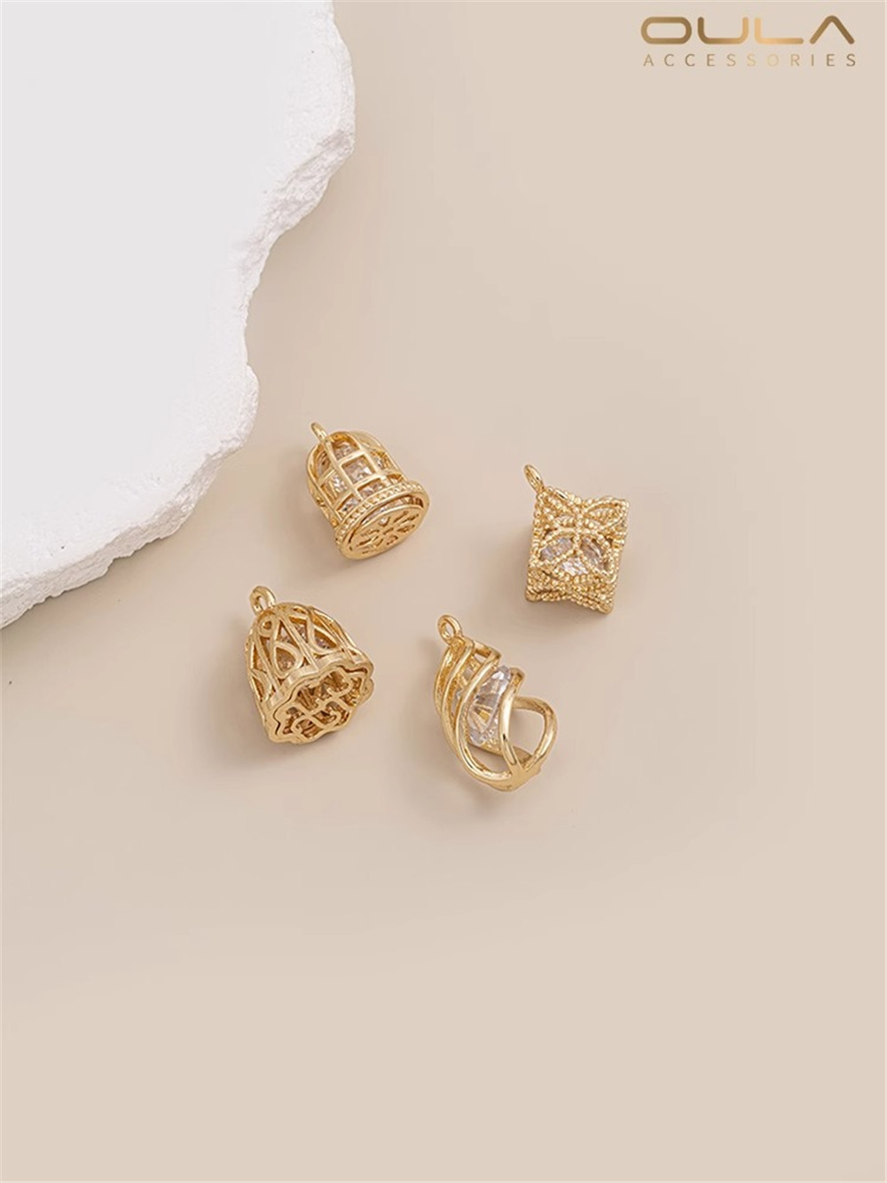 Built-in Zircon Smart Pendant 14K Bag Gold Color Water Drop Bird Cage Lotus Pendant Diy Jewelry Hanging