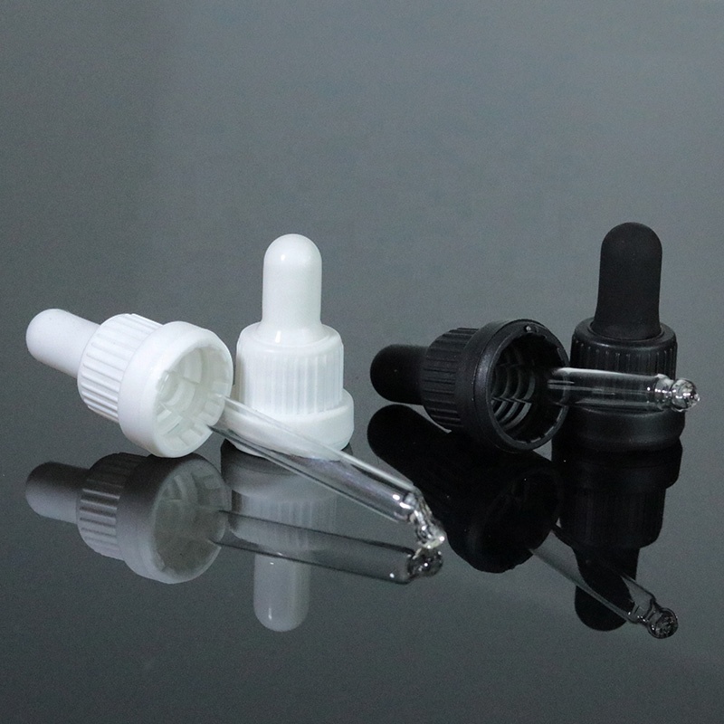 Pilfer-proof Plastic Essential Oil Bottle Dropper Cap Tamperproof Dropper Essential Oil Dropper Cap with Glass Pipette Wholesale