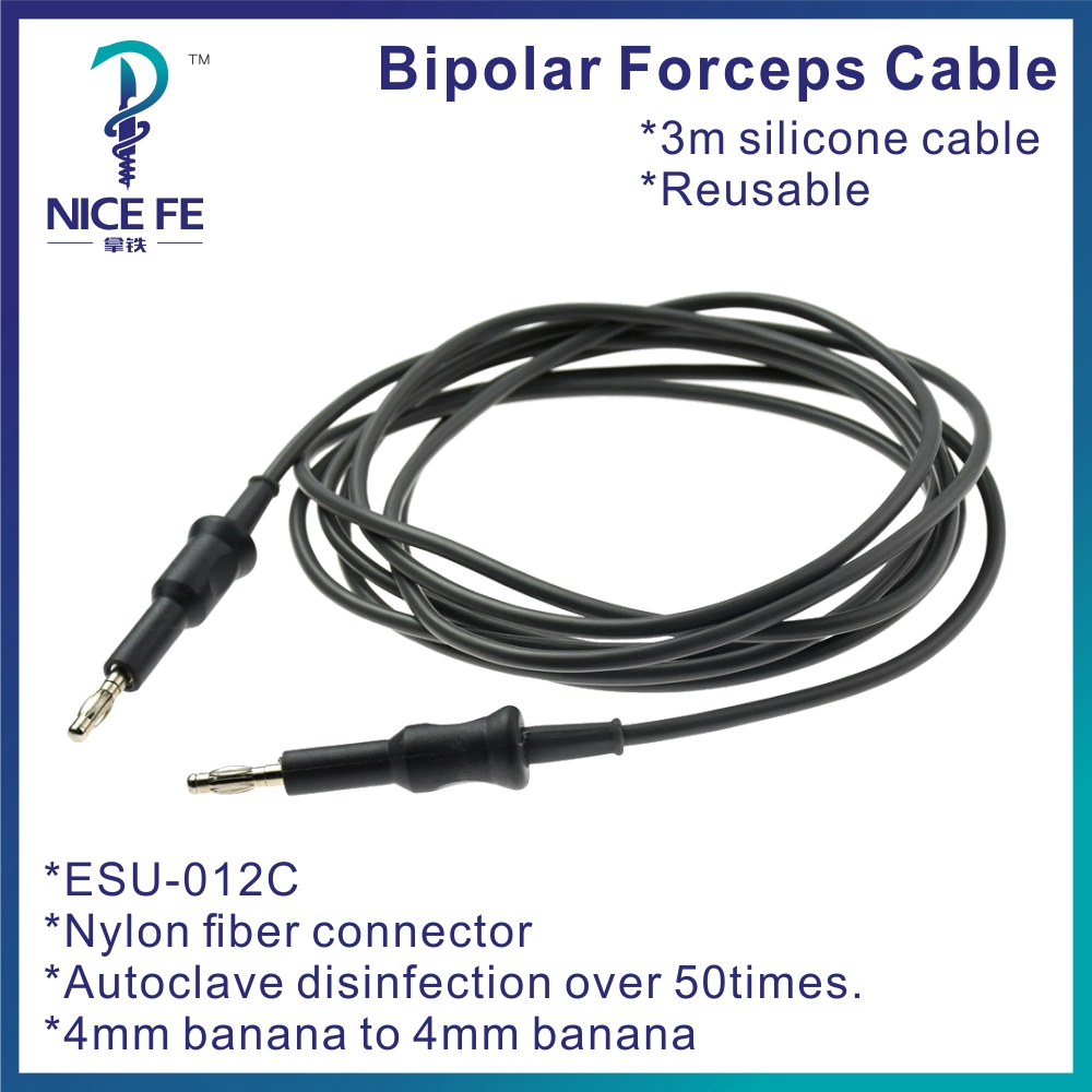 ESU-012C Reusable Monopolar Unipolar Connecting Cable 4mm Banana To 4mm Banana 3m Silicone Cable Nylon Fiber Connector