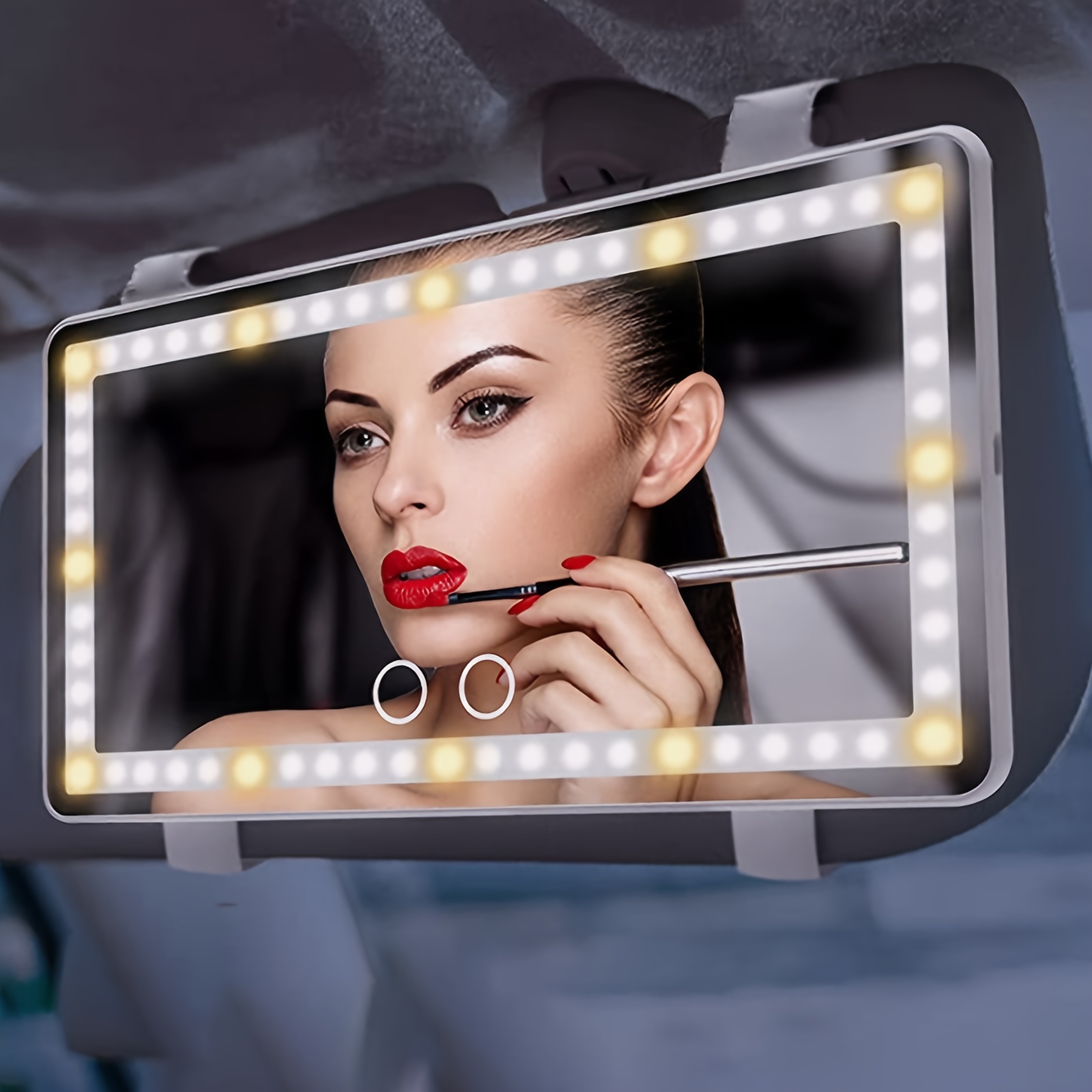 Smart  Car Makeup Mirror with 3-Color LED Lighting - Seamless Brightness Control for Effortless, On-the-Go Glam - Your Portable,