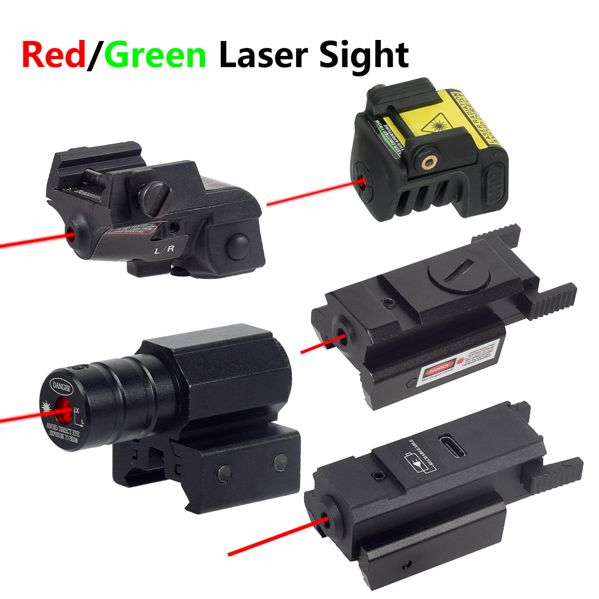 Tactial Red Green Blue Lazer USB Rechargeable Pointer Sight Airsoft Weapons Pistol G17 G19 9mm Fullsize Compact Handgun