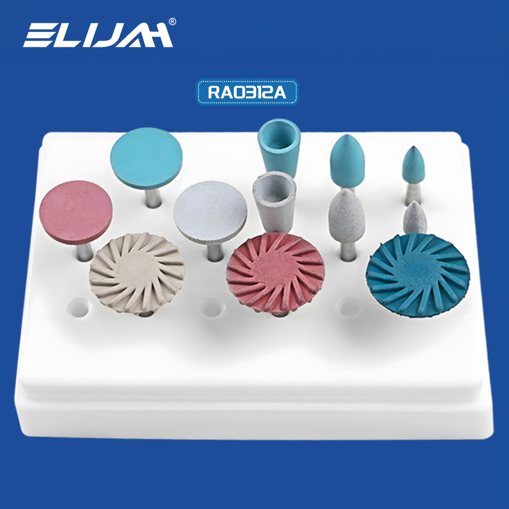 12Pcs/Box ELIJAH Dental Polishing Wheel Set Composite Resin Grinding Polishing RA Rubber Resin Spiral Polishing Wheel Dentist