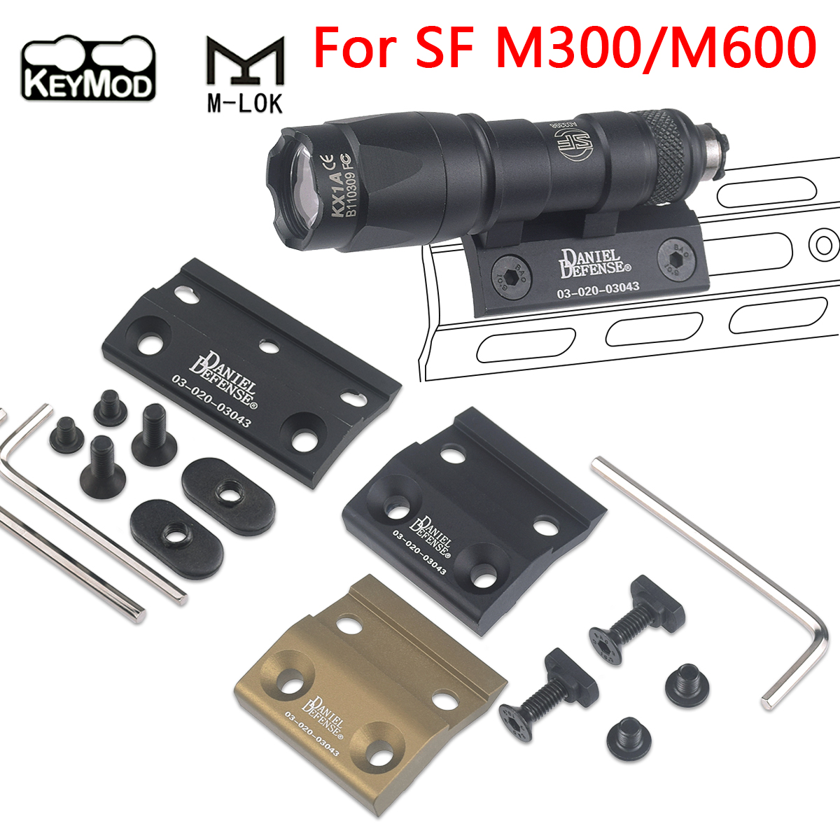 SF M300/M600 Scout Light Side Mount DD CNC Keymod M-LOK Rail for SF M300 M600 Flashlight Base Mounts Hunting Accessories