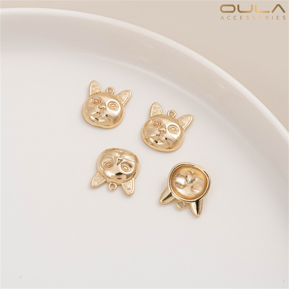 1PCS 14K Gold-plated Cat Head Pendant, Cat Pendant, Diy Handmade Bracelet, Necklace, Pendant, Jewelry Accessory