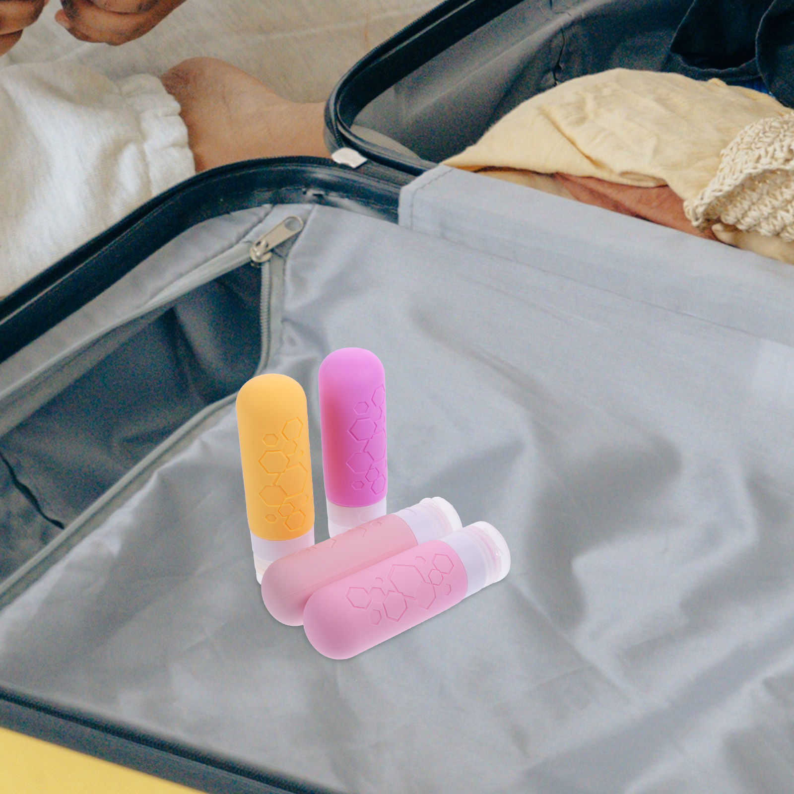 4 Pcs Travel Toiletries Bottles Refillable Containers for Shampoo Lotion 100ml Portable Leak Proof Reusable Storage Set in White