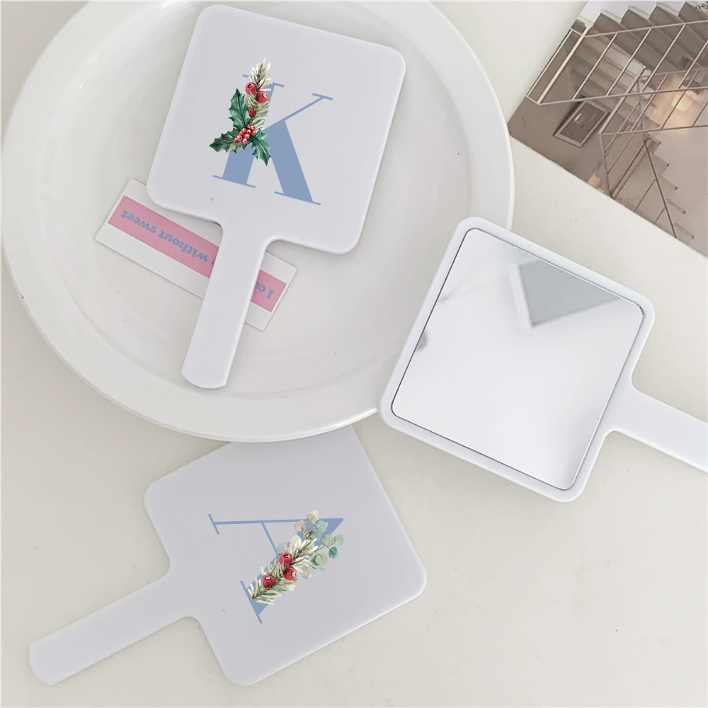 1pc Square Handheld Cosmetic Mirror Portable Makeup Vanity Mirror Women Cosmetic Salon Supplies Initial Name 26 Letters Pattern