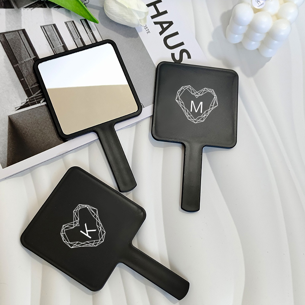 1pc Square Handheld Makeup Mirror Chic Compact Fits Purses Travel-Friendly Quick Touch-Ups Initial Name 26 Letters Pattern