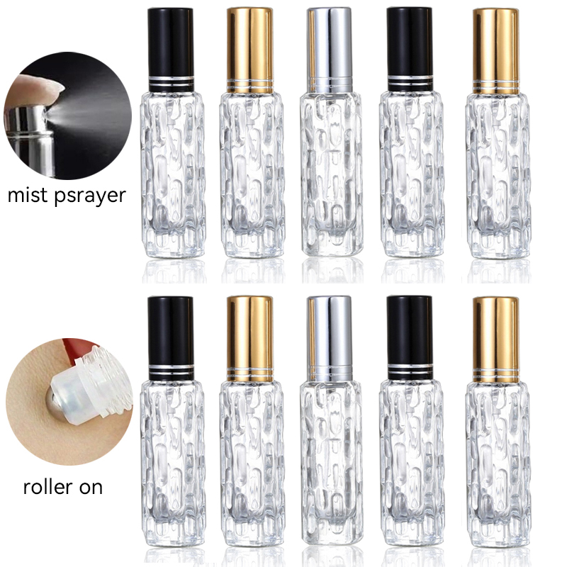 6pcs 10ml Thick Glass Roll on Bottles for Essential Oil Perfume Empty Spray Atomizer Travel Refillable Cosmetic Containers